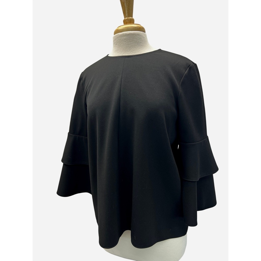 Tibi Bell Sleeve Top Women 6 Black Excellent Tiered Ruffle Crepe Blouse